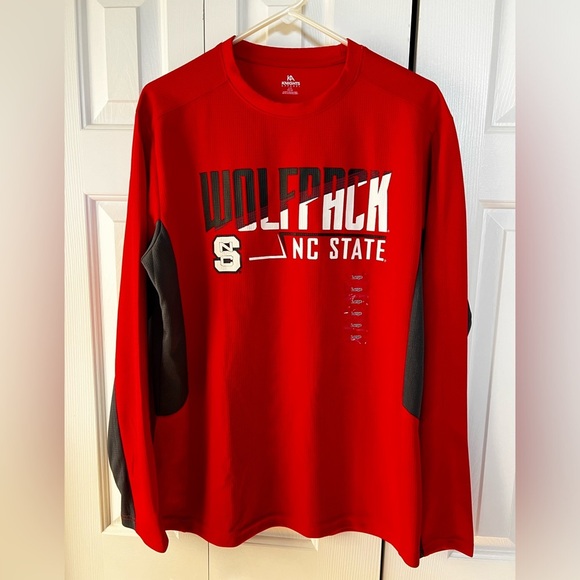 NC State University Wolfpack Red Black Colorblock Crew Long Sleeve Shirt Mens L - Picture 1 of 9